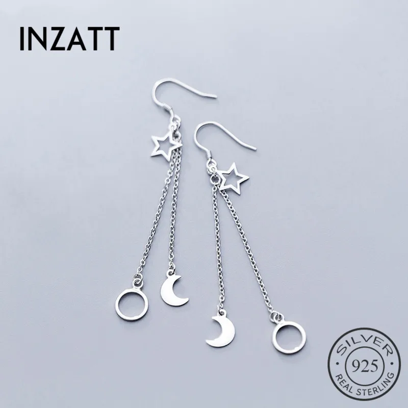 

INZATT Real 925 Sterling Silver Star Moon Long Tassel Drop Earrings For Elegant Women Party Fine Jewelry 2019 Accessories Gift