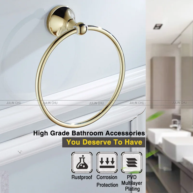 Hand Towel Ring Holder Black White Wall Mounted Bathroom Accessories Antique Bronze Round Hanging Chrome Towel Hanger Ring Gold bathroom towel ring bathroom towel holder