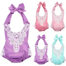 Newborn Toddler Baby Girls Lace Floral Jumpsuit Sunsuit Clothes