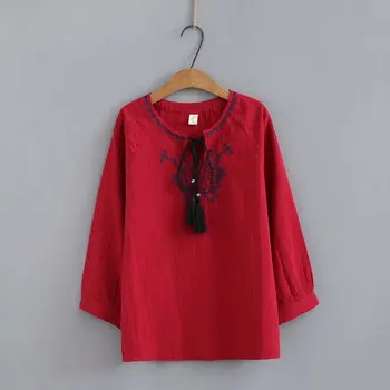 

plus size Embroidery Tassel women t shirt 2019 spring NEW casual ladies O-neck cotton shirts female