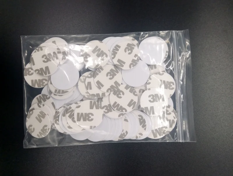 

100pcs NFC Tags 13.56MHZ ISO14443A RFID Tag Coin Card With 3M Adhesive Sticker 25mm Mif S50 FM1108 Smart Access Control Cards