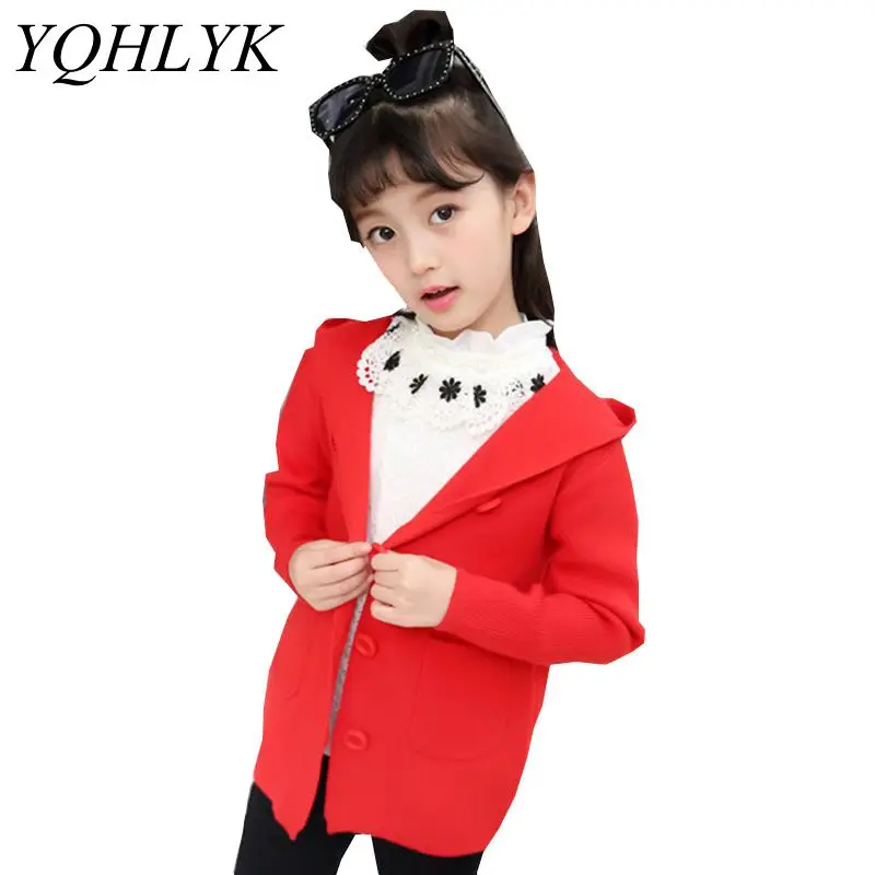 

New Fashion Spring Autumn Girls Coat 2018 Korean Children Hooded Knit Cardigan Jacket Sweater Casual Joker Kids Clothes W179