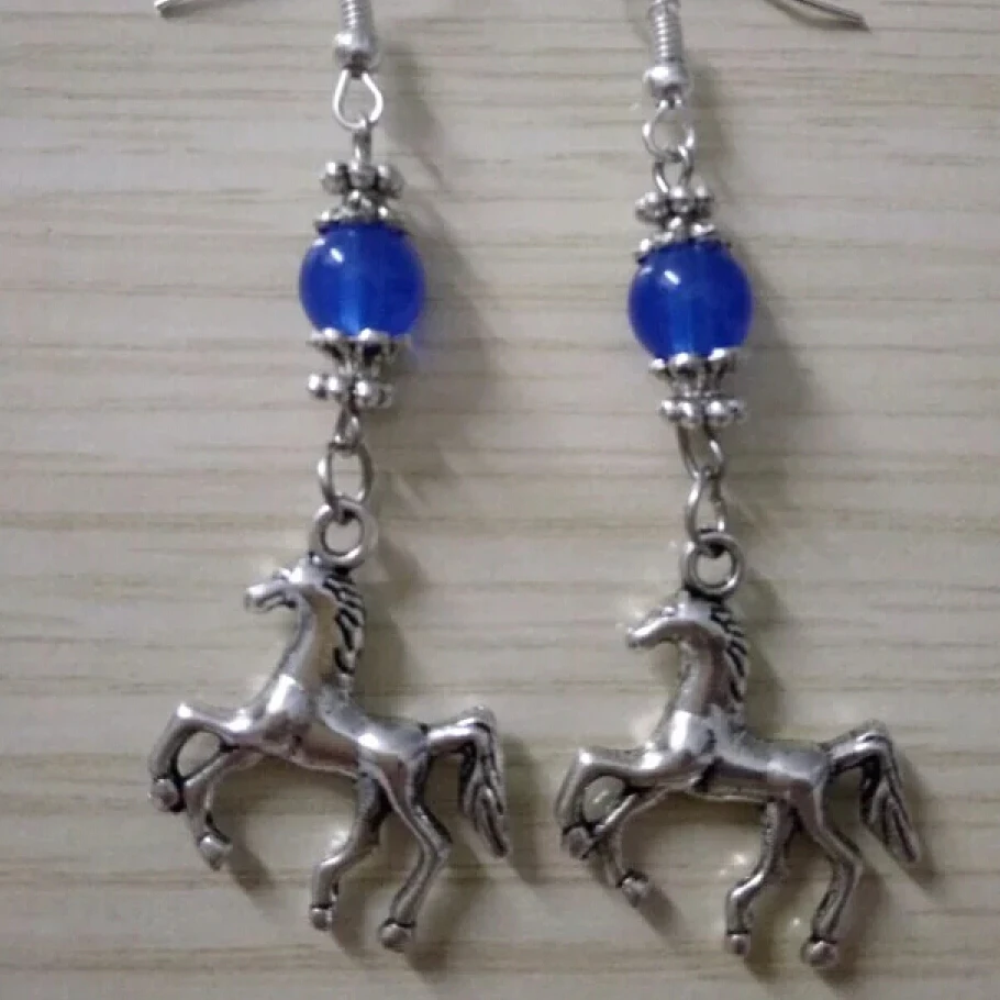 Fashion Jewelry Beautiful Golf/Hockey 1Pair Vintage Silver Multicolor beads Charm Pendants Drape Earrings For Women Jewelry Z410