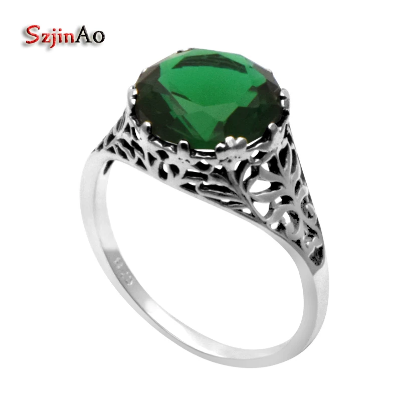 

Szjinao wholesale new Victoria antique 925 sterling silver wedding ring women green emeald 925 sterling silver ring