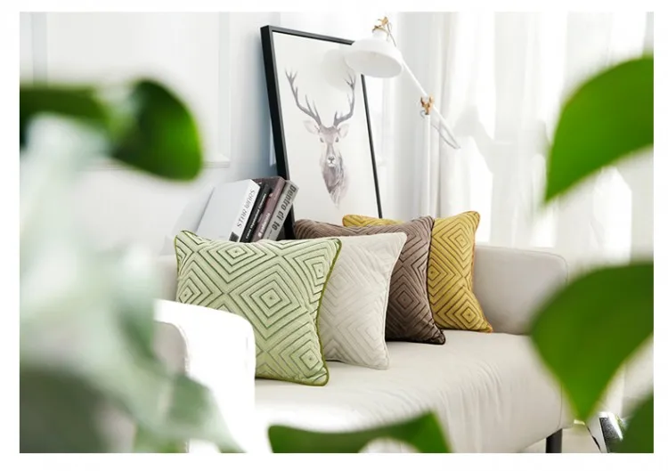 High Quality Crystal Linen Flocking Pillow Sofa Waist Throw Cushion Cover Home Decor Cushion Cover Gift