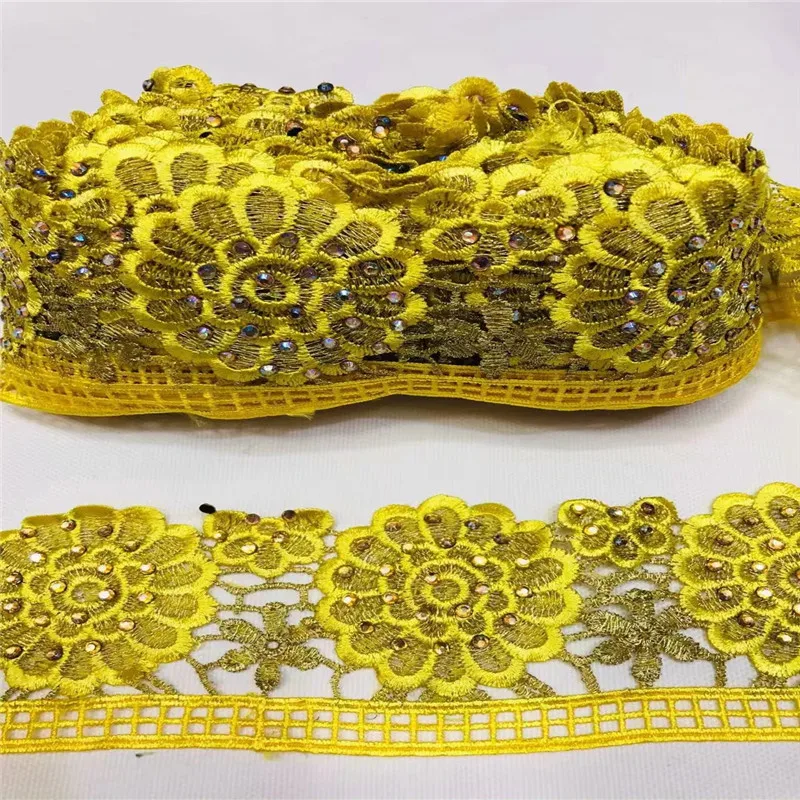 10 yardas perla flor Floral albaricoque bordado borde de encaje cinta apliques parches vestido de boda tela costura artesanía XM05182 - 2