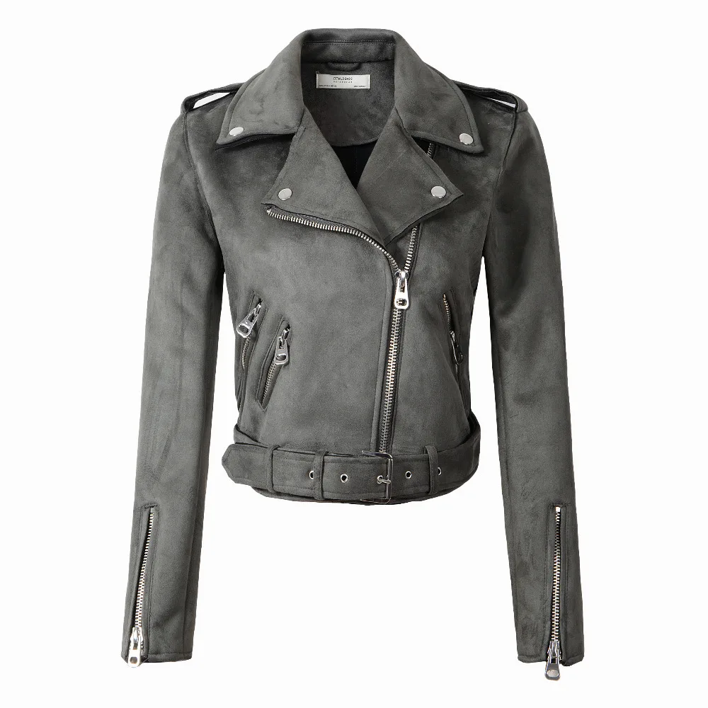 

2018 New Arrial Women Autumn Winter Suede Faux Leather Jackets Lady Fashion Matte Motorcycle Coat Biker Gray Pink Beige Outwear