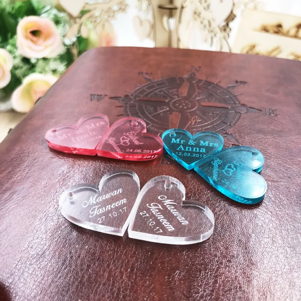 100 PCS Customized Crystal Red Blue Heart Personalized  Love Heart Wedding souvenirs Table Decoration Centerpieces gift favor (3)