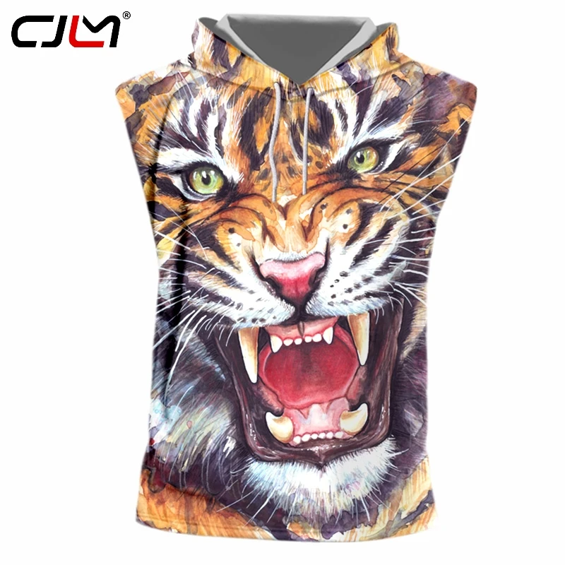 

CJLM Factory Direct Supply Original Sample Design 3D Animal Tiger Print Hooded Tank Top Oversized Vest Wholesale