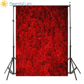 

Sunsfun 5x7ft Vinyl Cloth New Born Baby Photography Backdrop Red Rose Wedding Backdrops Printing Studio Photo Backgrounds