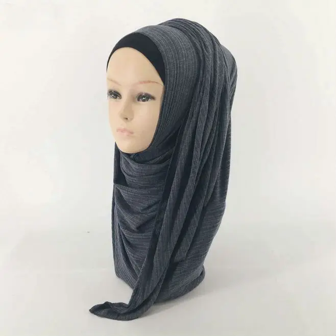Женский модальный хлопок морщин дизайн шарф Мусульманский Хиджаб сплошной цвет Малайзия хиджаб из Джерси длинное полотенце шаль мягкий головной платок - Цвет: 18278-navy blue