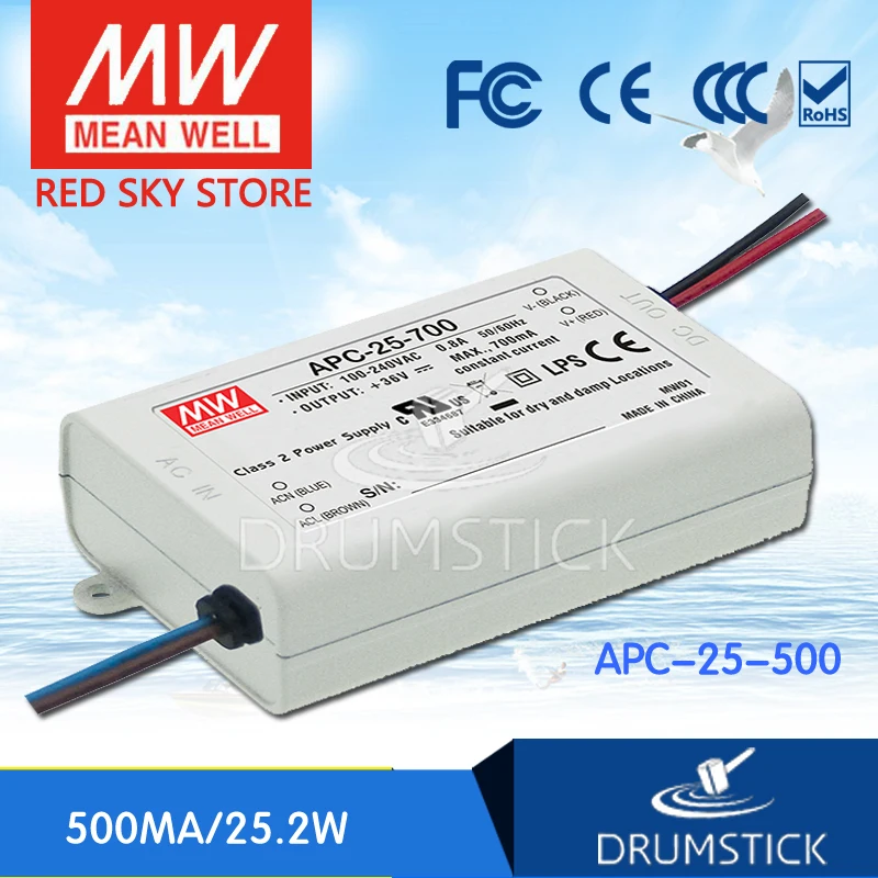 

MEAN WELL APC-25-500 50V 500mA meanwell APC-25 50V 25.2W Single Output LED Switching Power Supply