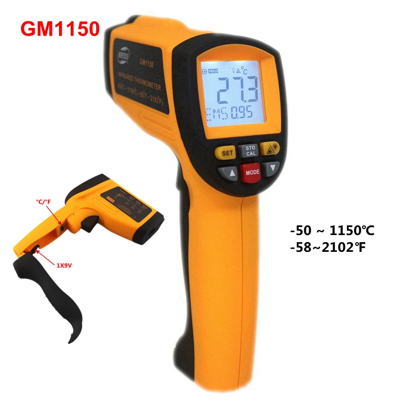 

GM1150 -50 ~ 1150C Non-contact Infrared Laser Thermometer -58~2102 F Hanheld Pyrometer IR Temperature Meter with LCD Backlight