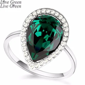 

2017 quality Brand Wholesale gold color Austrian Crystal green Water drop tear design Adjustable Ring Jewelry 1009