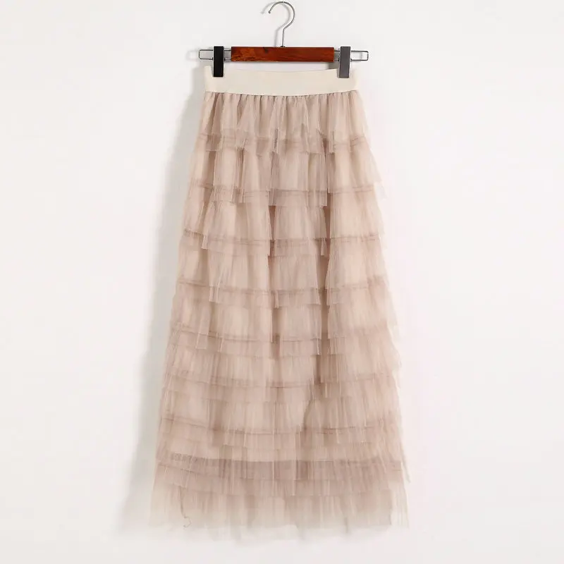 Модная юбка-торт Женская Радужная юбка высокая талия сетка многослойная плиссированная длинная юбка Пышные юбки Tide