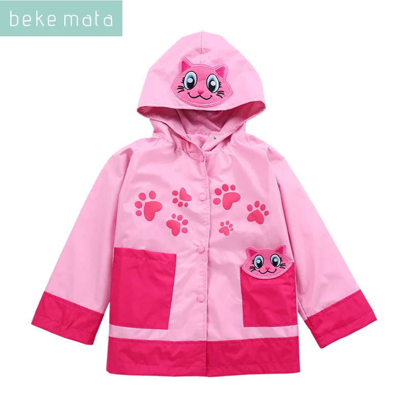 

BEKE MATA Spring Windbreaker For Girl 2018 Cartoon Cat Toddler Girl Jacket Hooded Kids Rain Coat Waterproof Children Outerwear