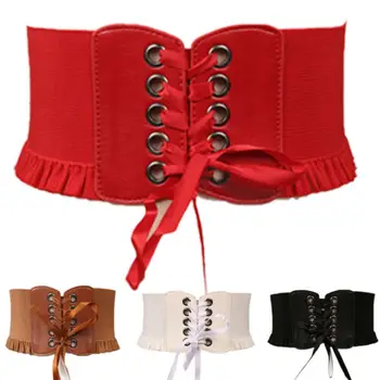 

Concise Vogue Womens Lady Stretch Buckle Waist Belt Wide Lace Elastic Corset Waistband