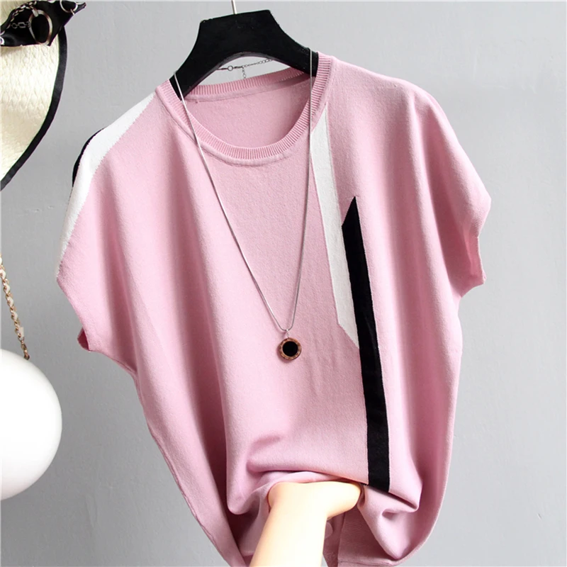 

Shintimes 2020 New Clothes Thin Knitted Striped Sweater Women Korean Bat Sleeve Summer Tops Pullover Female Casual Pull Femme