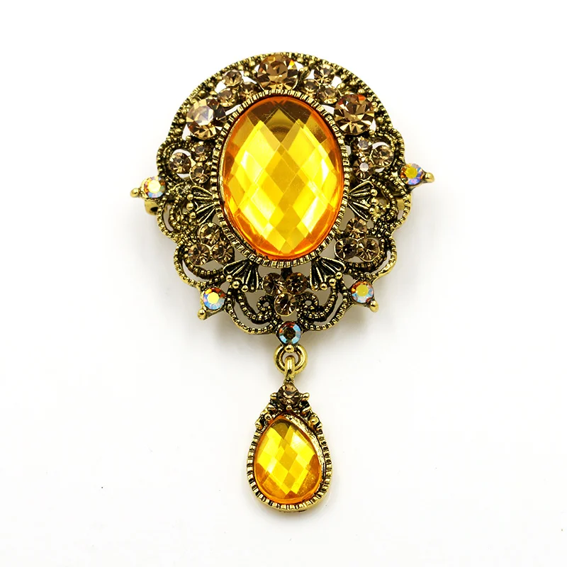 

baiduqiandu brand Vintage Style Yellow Crystal Drop Brooches for Women in Antique Gold Color Plated