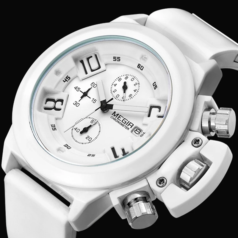 Relogio Masculino Megir люксовый бренд Мужские наручные часы черный силиконовый модный стиль Хронограф Спортивные кварцевые часы мужские белые