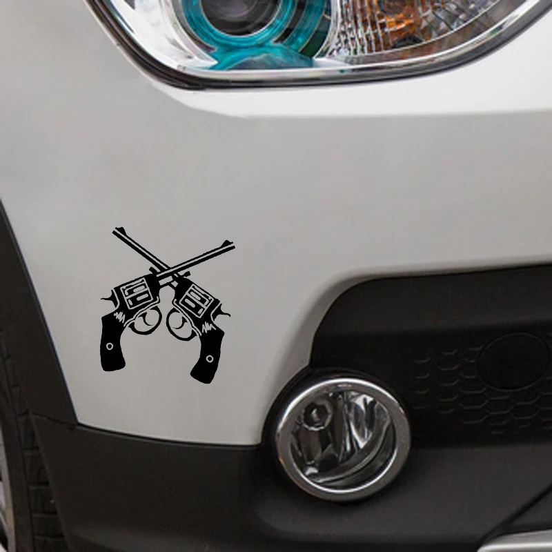 YJZT 13.1*14.8CM Interesting Revolver Weapons Shooting Gun Decoration Car Sticker Vinyl Black Silver C12-0288