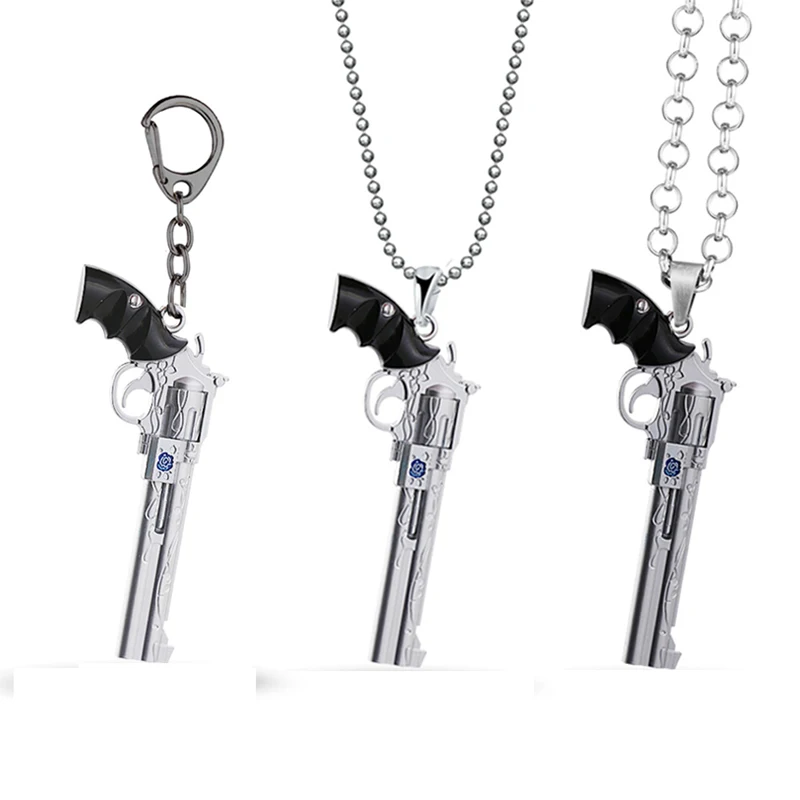 

Game Devil May Cry Keychain Gun Model Pendant Necklace Nero Blue Rose Metal Keyring Bag Car Key Chain llaveros Jewelry