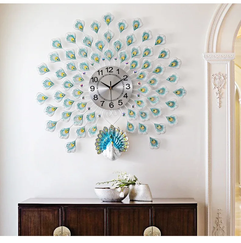 

Creative Art Large Peacock Wall Clock Nordic Minimalist Modern Home Living Room Mute Clock Fashion Decorative Quartz Clock