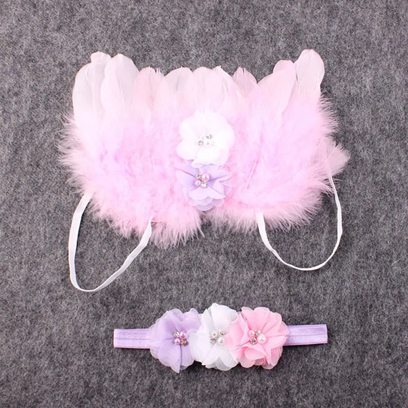 Новорожденные фотографии реквизит костюм милый ангел крылья+ повязка на голову реквизит для фото младенца Девочки Мальчики наряды Аксессуары - Цвет: Light pink 983969
