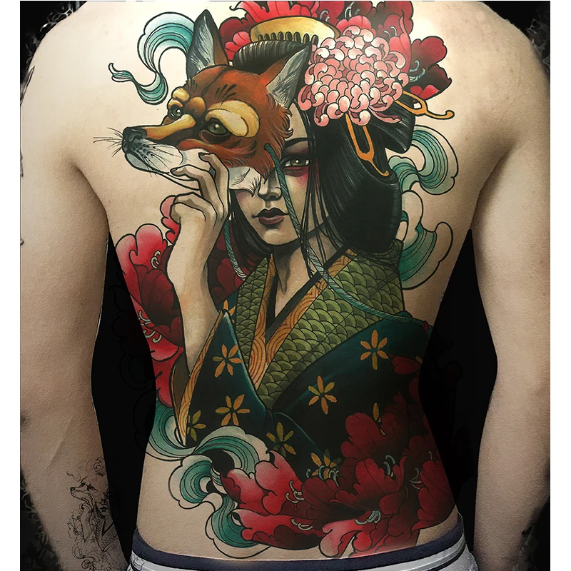 MANZILIN, 1 лист, временная татуировка, наклейка, цветок, полная спина, искусство, водостойкая татуировка, красота, для женщин, с лисой, маска, наклейка, дизайн WS44