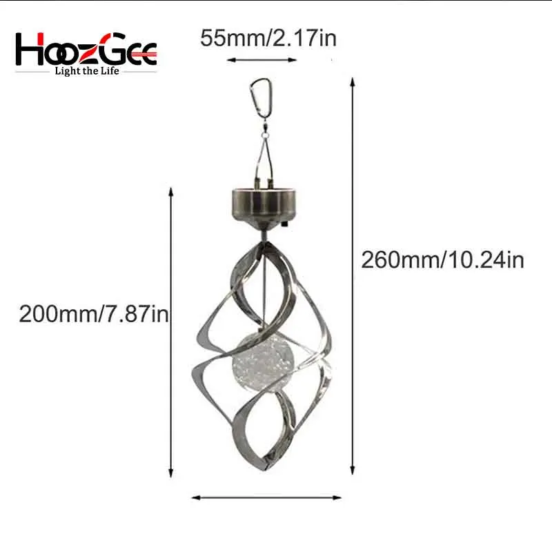HoozGee Solar Powered Outdoor Garden Lighting Landscape Light Wind Spinner Lights LED Hanging Trees Fence Lamps for Home Yard