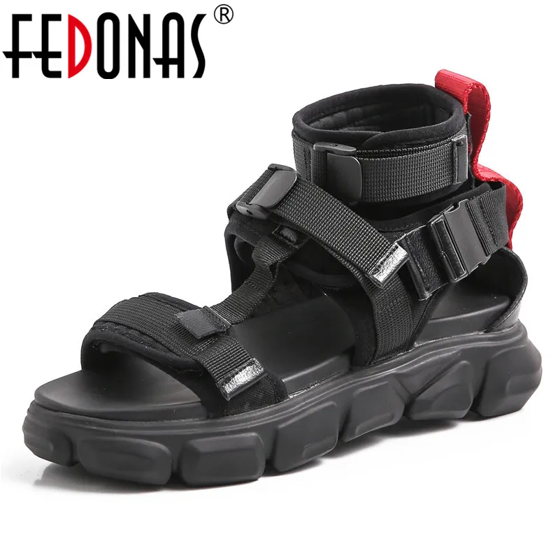 

FEDONAS Summer New Fashion Design Round Toe Buckle Women Sandals Solid Genuine Leather Women Sneakers Mesh Casual Shoes Woman