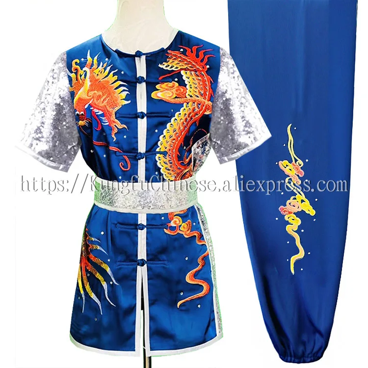 

Chinese Wushu routine uniform Kungfu clothes Martial arts suit changquan outfit for men women children girl boy kids adults