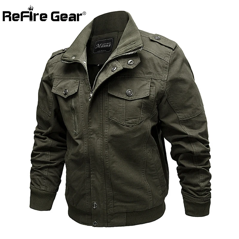 

ReFire Gear Spring Air Force Pilot Military Jacket Men Cargo Tactical Bomber Jacket Male Casual Zipper Flight Cotton Coat Jacket