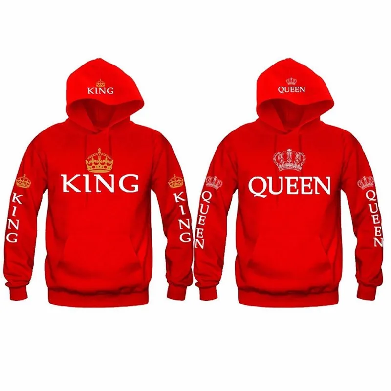 Günstige Herbst Neue Paar Hoody KÖNIGIN KÖNIG Crown Druck Blau Männer Frauen Hoodie Mode Liebhaber Rot Trendy Sweatshirt Beiläufigen Mit Kapuze