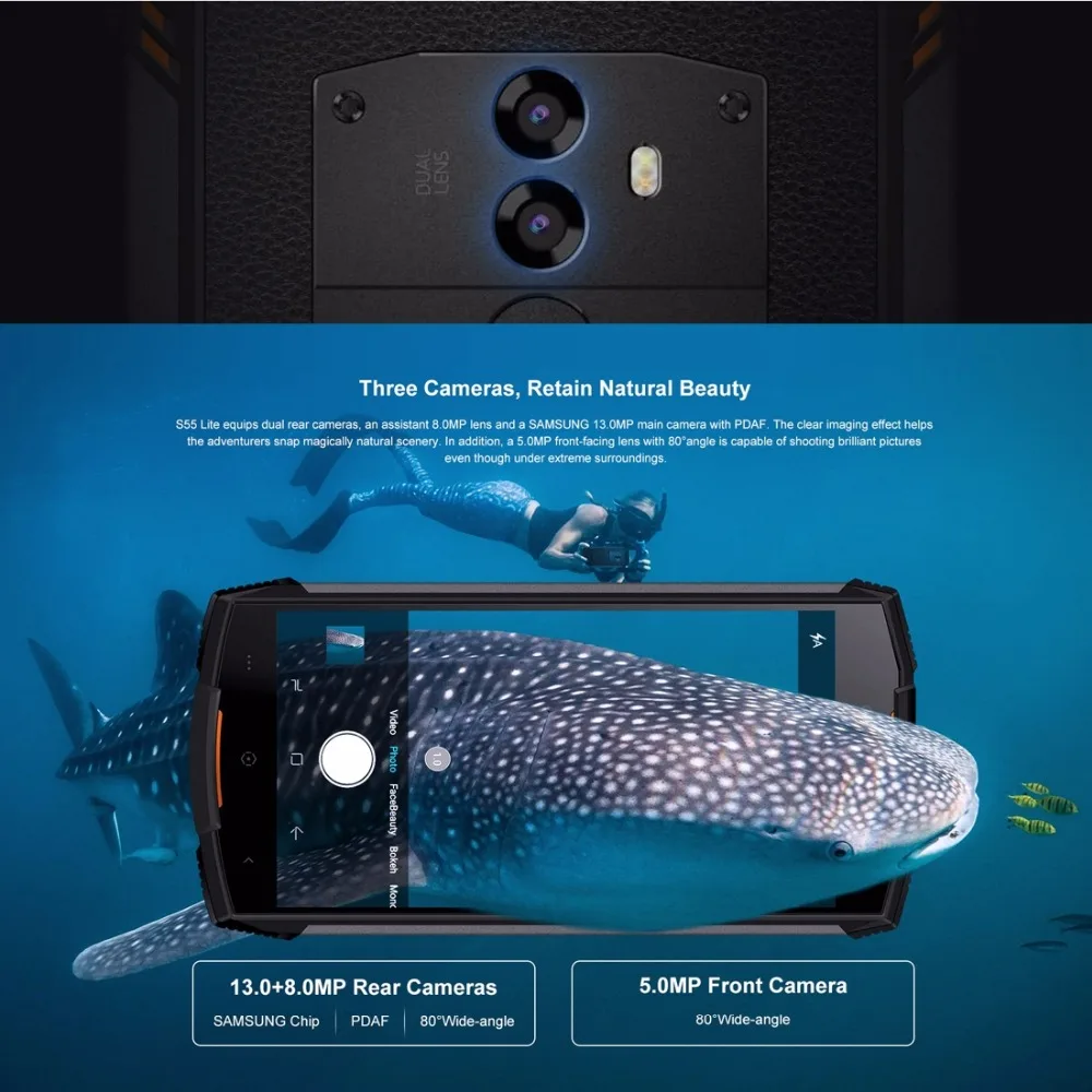 DOOGEE S55 Lite IP68 Водонепроницаемый 5 &quotHD мобильного телефона Android 8 1 MTK6739 Octa Core 2 ГБ 16