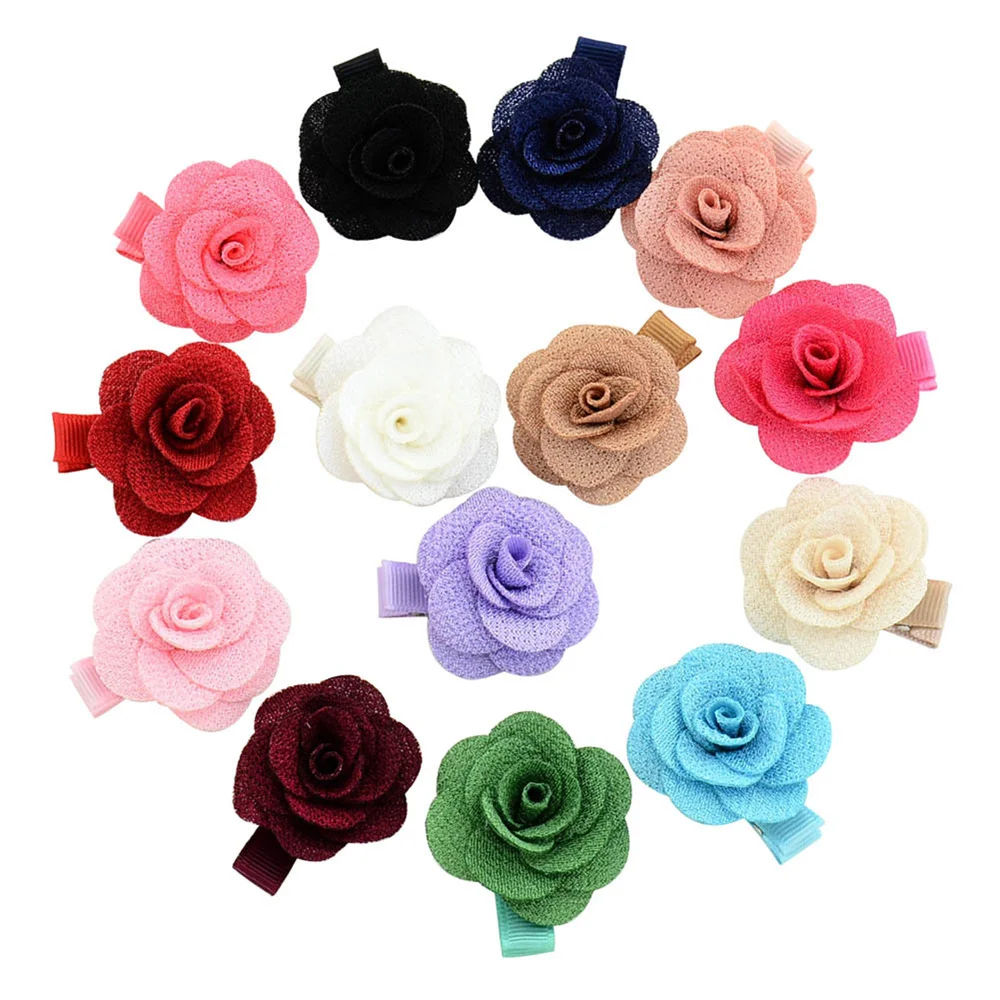 14pcs/lot Colorful Rose Flower Hair Clip Diy Flower Bud Hairpin Ribbon