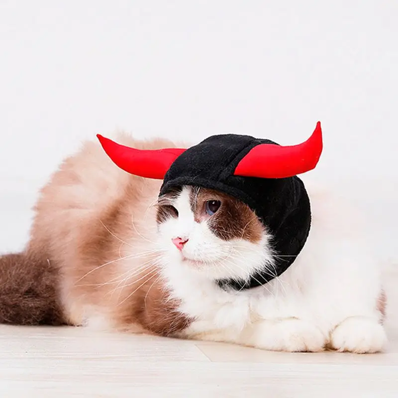 Halloween Pet Hat Costume Head Cover Horn Cat Kitten Funny Cosplay