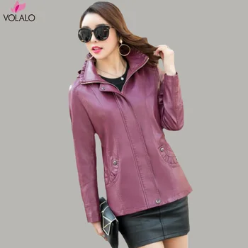 

M-6XL Plus Size Women Clothing Leather Coat Casual Spring Autumn Winter Leather Jacket Woman Blue Black Purple Ladies Outerwear