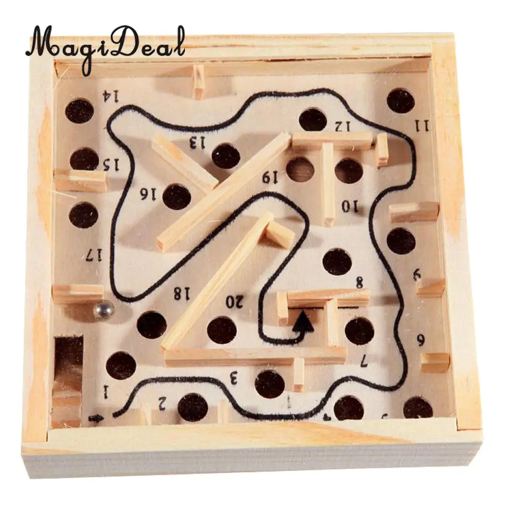 MagiDeal Wood Labyrinth Puzzle Balance Board Bead Maze Game Small Hand held Skill Puzzle Toy for Family Party Adult Children