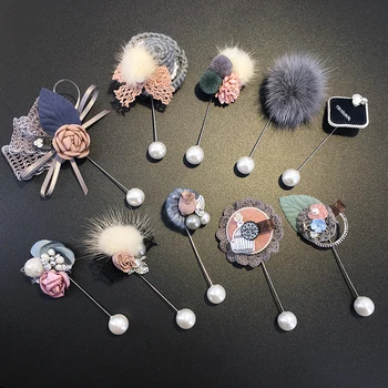 

12 styles High quality women jewelry cute Ball Tassel Real Mink fur Piercing Lapel brooch pins fabric girls flowers lovers gift