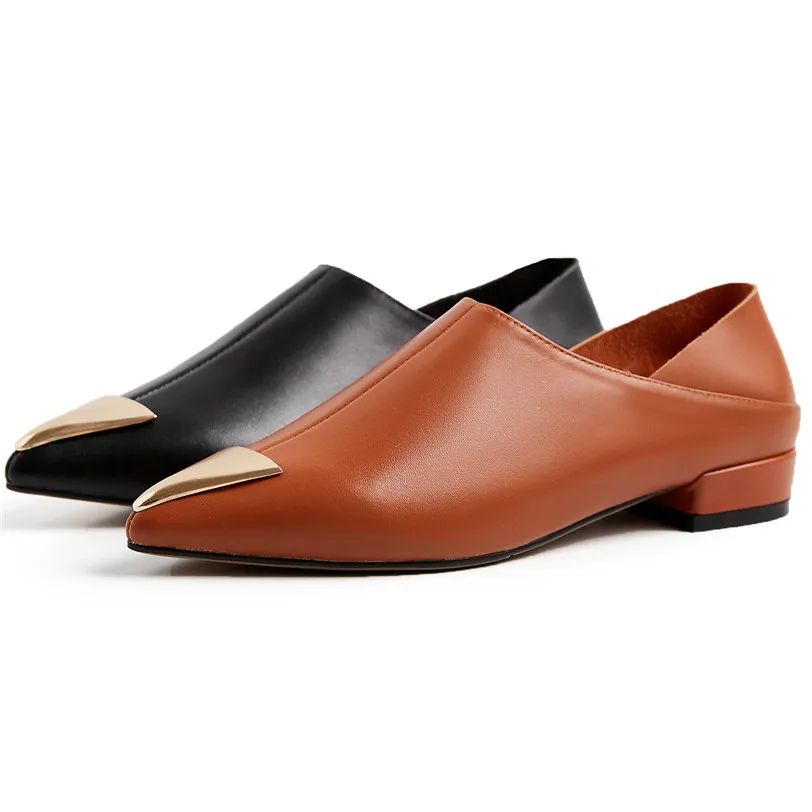 

Women Loafers Genuine Leather Low Heel Party Oxfords Slip On Low Top Pointed Toe Wedding Pumps Laddy Office Shoes Casual Shoes