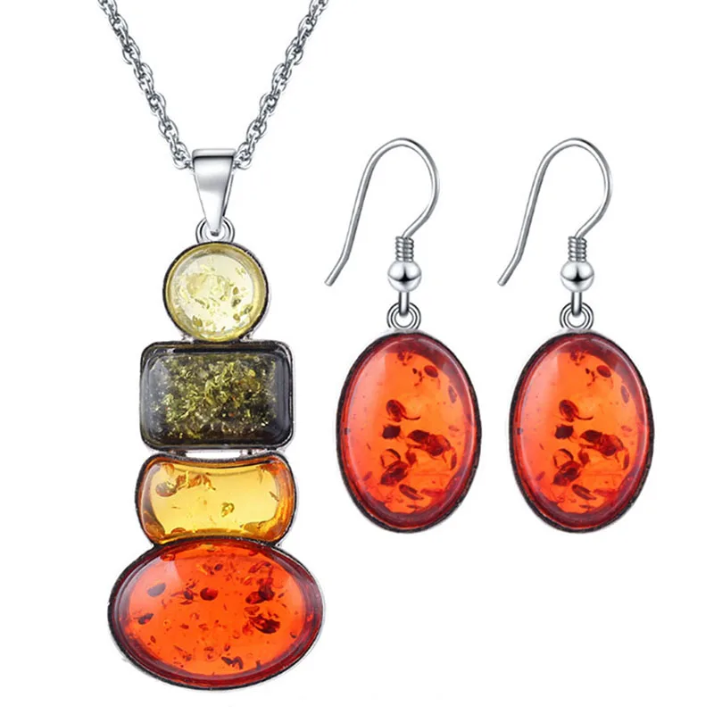 

New Multicolor Imitation Ambers Jewelry Set Necklace Earring Set For Women Clear Crystal Elegant Party Gift Fashion Jewelry Sets