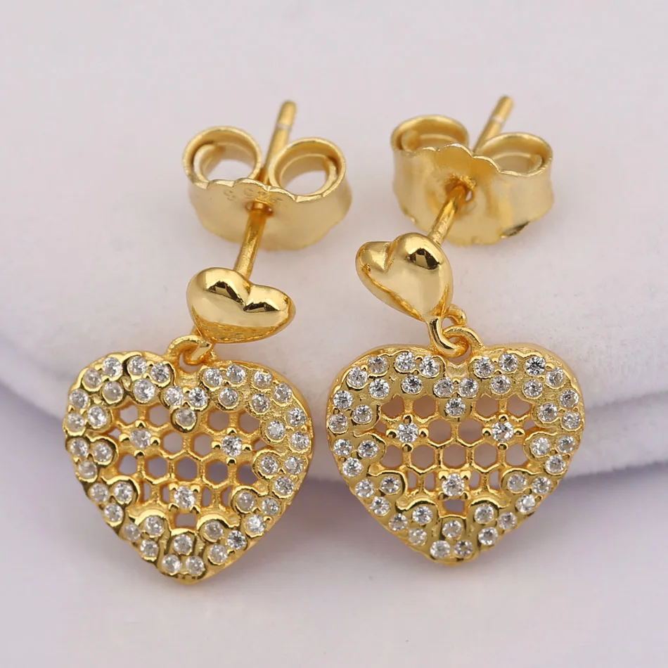 

Authentic 925 Sterling Silver Earring Shine Honeycomb Lace Studs Earrings For Women Wedding Party Gift Fine Diy Jewelry