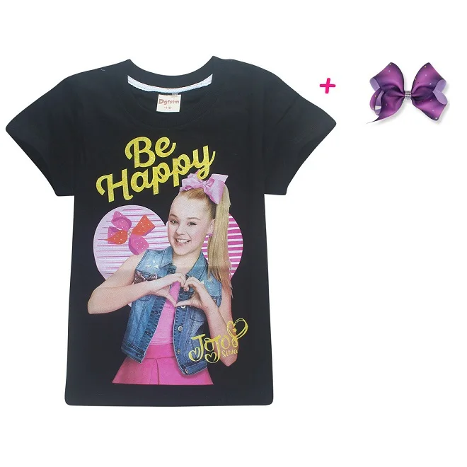 Летние модные футболки Jojo Siwa/футболка с короткими рукавами для больших девочек Подростковая мягкая хлопковая одежда с героями мультфильмов детская одежда для маленьких девочек - Цвет: black purple