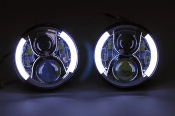 

7 Inches Round Silver Version LED Projector Headlight With Dual-arc Angel Eyes For SUV With DOT And E9 Certification