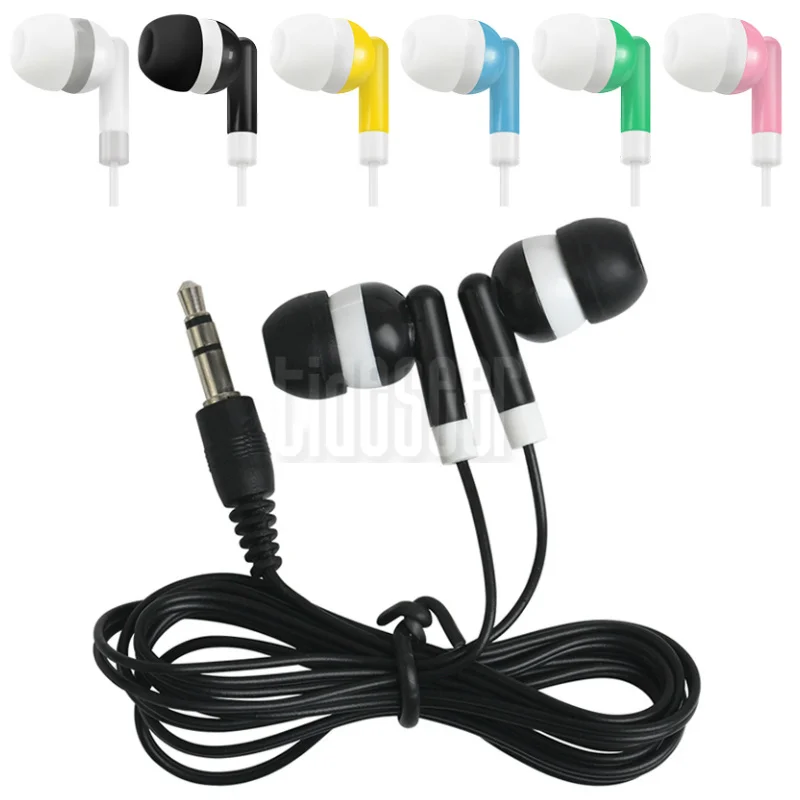 

100pcs Cheapest 1M 3ft Headphones 3.5mm Disposable In-ear Earphones for Gift Museum Mp3 MP4 MP5 PSP Mobile Phone For school