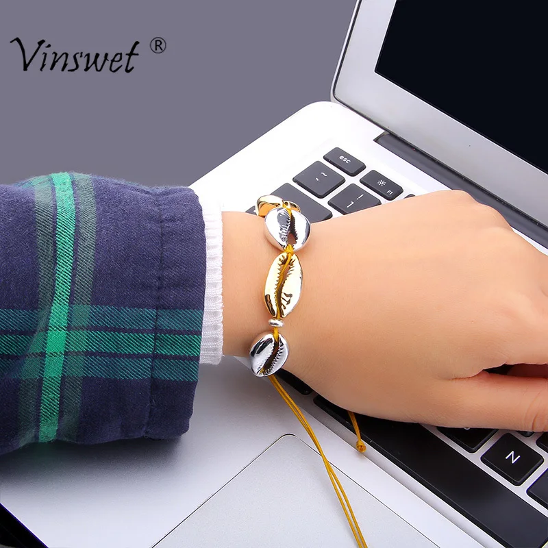 Серебряный браслет в виде раковины Cowrie Femme hematte Boho макраме дружбы для женщин