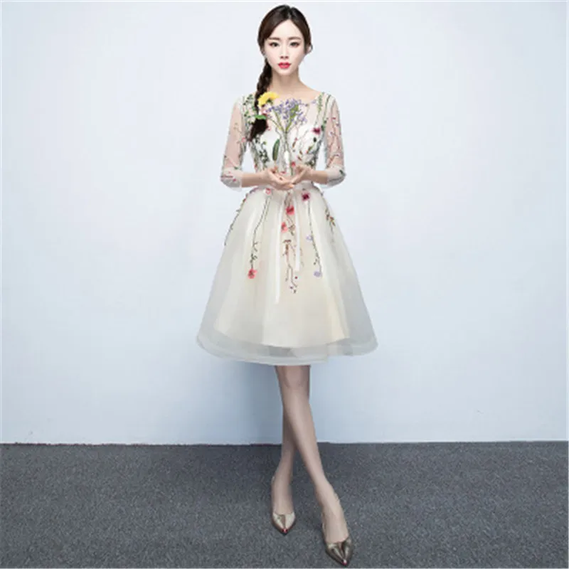 Вечерние платья женские новые корейские демисезонные модные элегантные тонкие сетчатые с вышивкой шикарные банкетные платья Vestidos Feminina LD809