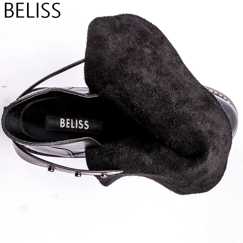 BELISS 2018 35-41 high quality ankle boots for women soft genuine leather round toe Shoes Female spring autumn rivet BAM139B Women's Shoes
