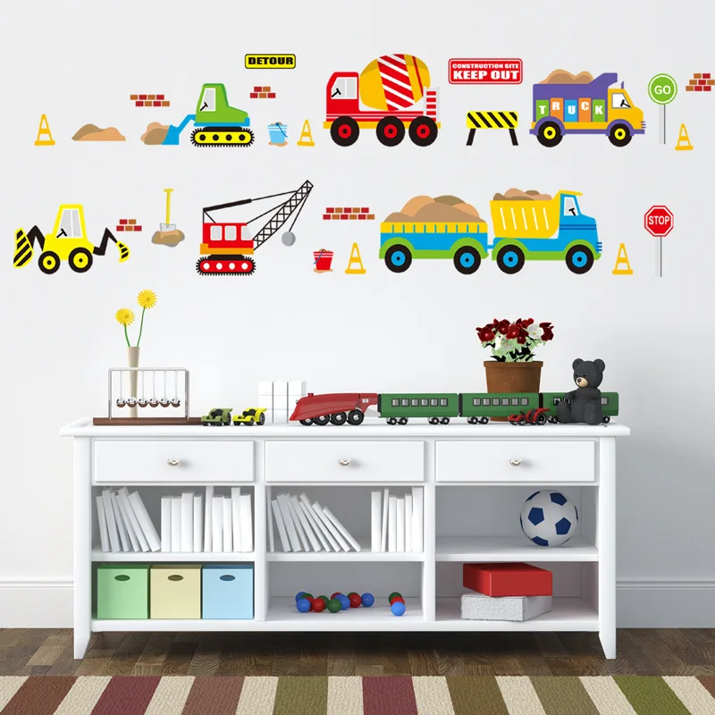 

Cartoon Vehicle Traffic Cars Buses Wall Stickers for Kids Room Living Room Kindergarten Baby Nursery Home Decoration Waterproof